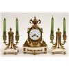 Image 1 : A Late 19th Century French Clock Garniture, the enamel dial with Arabic numerals and foliate swag...