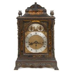 A Fine 18th Century Musical Bracket Clock, the arched brass and silvered dial signed Benj Barber...