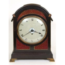 A Late 18th/Early 19th Century Bracket Clock, the convex painted dial with subsidiary alarm dial...