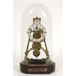 A 19th Century Brass A frame Skeleton Timepiece, the silvered chapter ring with Roman numerals, f...