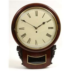 A 19th Century Drop Dial Wall Clock, the convex painted dial with Roman numerals, fitted an 8 day...