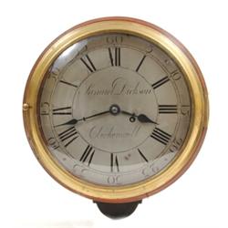 A Small Wall Clock, the 21 cm silvered dial signed "Samuel Dickson Clerkenwell" with Roman numera...