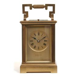 A Carriage Clock, the plated dial with Roman numerals signed Mallett & Son Paris, the movement wi...