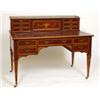 Image 1 : A Late Victorian Mahogany Desk, the superstructure with a brass 3/4 gallery above a drop down cup...