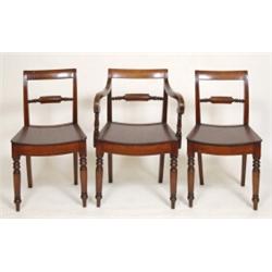 A Set of Seven 19th Century Mahogany Dining Chairs, with solid seats and tapering turned front le...