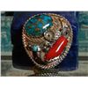 Image 2 : Beautiful Hand Made Native American Sterling Belt Buckle-Turquoise, Coral, Hawk Talon