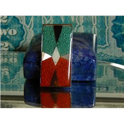 Nice Hand Made Sterling Silver Money Clip-Crushed Turquoise & Coral with MOP