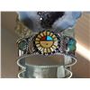 Image 1 : Hand made Native American Sterling Cuff Bracelet-Zuni style Sun Face, Turquoise by "POPPI"