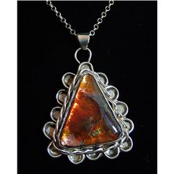 Beautiful Hand Made Native American Sterling Pendant-Ammolite Necklace by "POPPI"