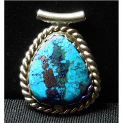 Nice Sterling Silver Morenci Turquoise & Pyrite Southwestern Native Pendant