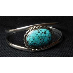 Hand made Native American Sterling Cuff Bracelet-Spiderweb Turquoise Cabochon--by "POPPI"
