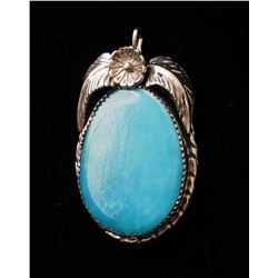 Beautiful Hand Made Native American Sterling Pendant-Easter Blue Turquoise Cabochon by "POPPI"
