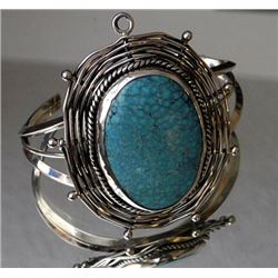 Beautiful large Sterling & Spiderweb Turquoise Bracelet Southwest Native American