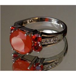 Choice 4ct Fire Opal/Orange Spessartite Garnets/Topaz Sterling Ring-Size 9