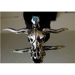 Nice Sterling Silver & Turquoise Steer Skull Pendant-23.50grams