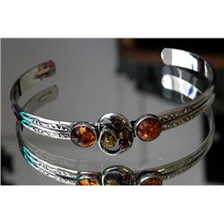 Hand made Native American Sterling Cuff Bracelet- Made with Baltic Amber