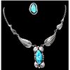 Image 1 : Beautiful Sterling Silver & Kingman Turquoise Native American Necklace & Ring-by "POPPI"