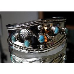 Sterling Silver & Robin Egg Color Turquoise Native American Cuff Bracelet-"POPPI"