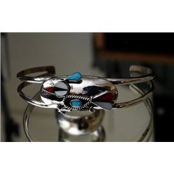 Nice Thunderbird Sterling Silver & Turquoise-Coral-MOP-Onyx Cuff Bracelet-"POPPI"