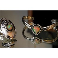 Beautiful Sterling Silver & Welo Opal Cuff Bracelet & Locket-"POPPI"