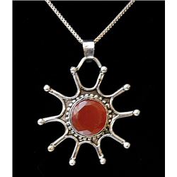 Sunface Style with Sterling Silver and Fire Opal Pendant-"POPPI"