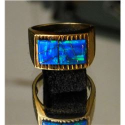 Hand made Native American 24k gold over Sterling Silver Ring with Blue Opal-by "POPPI"