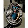 Image 1 : Heavy Sterling Silver & Kingman Spiderweb Turquoise/Zuni Thunderbird Bolo wih Sterling Tips-by POPPI