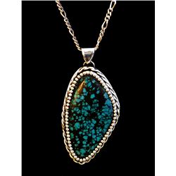 Sterling Silver & Spider web Turquoise Southwestern Pendant-24" Sterling Necklace-"POPPI"