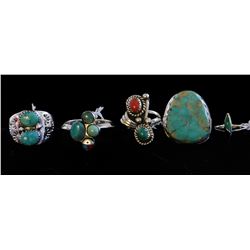 5 Sterling Silver Southwestern Native American Turquoise Rings