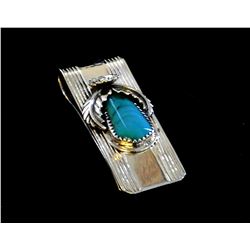 Solid Sterling Silver and Kingman Turquoise Money Clip-"POPPI"