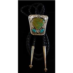Heavy Sterling Silver & Ajax Turquoise Bolo wih Sterling Tips-"POPPI"