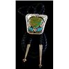 Image 2 : Heavy Sterling Silver & Ajax Turquoise Bolo wih Sterling Tips-"POPPI"
