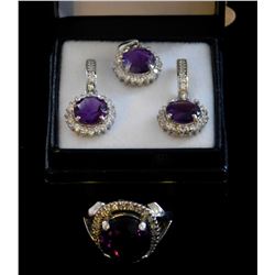Beautiful Sterling Silver & Amethyst & Topaz Jewelry Set-Ring-Pendant-Earrings-"POPPI"