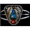 Image 1 : Hand made Native American Sterling Cuff Bracelet-Kingman Turquoise & Coral-"POPPI"