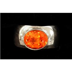 Beautiful Sterling Silver & 4.2 Carat. Oval Cut Padparadscha Orange Sapphire Ring-Size 6 1/2-"POPPI"