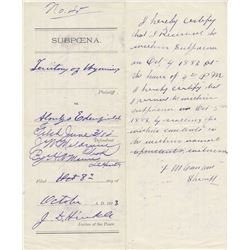 Frank Canton Signed Subpoena - Wyoming Territory