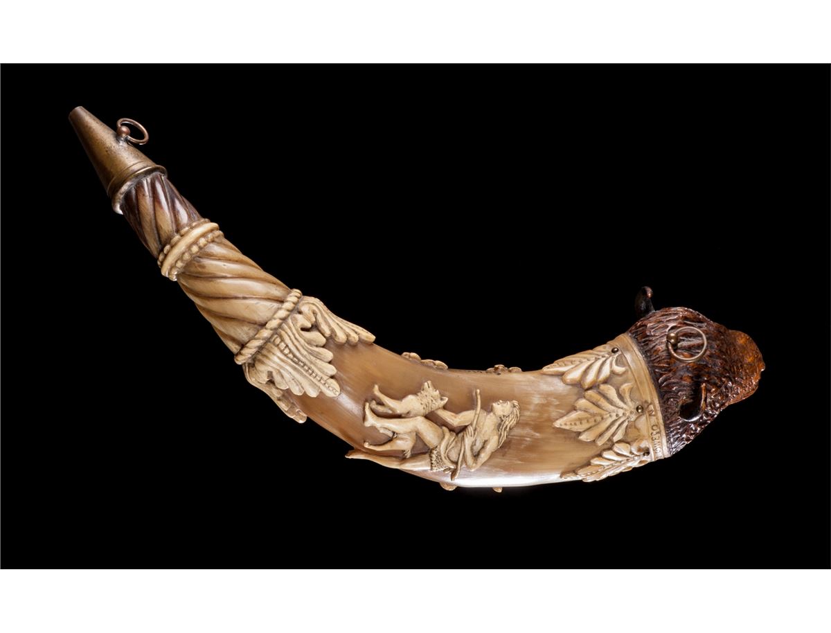 Historic Carved Powder Horn