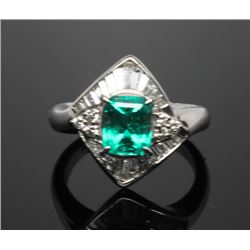 #1 PLATINUM 900 EMERALD 1.25ct. & 26 SIDE DIAMONDS
