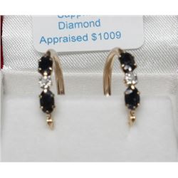 #90 9K GOLD SAPPHIRE 1.4ct & DIAMOND EARRINGS
