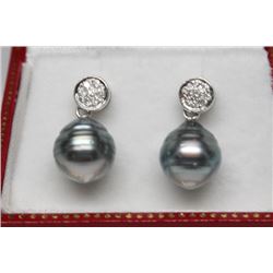 #93 STERLING SILVER PEARL & DIAMOND 0.1ct EARRINGS