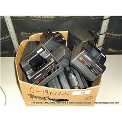 BOX: ASSORTED BATTERY CHARGERS 10+