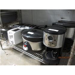 Shelf Lot of Toasters, Crock Pots, Coffee Makers