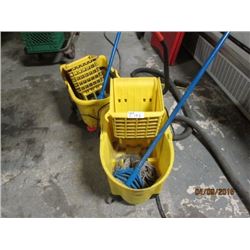 Lot of 2 Mop Buckets and Mops