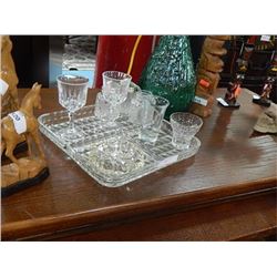 GLASS TRAY WITH CRYSTAL, AND OTHER VINTAGE GLASS