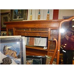 LARGE LEADED GLASS AND OAK WALL UNIT