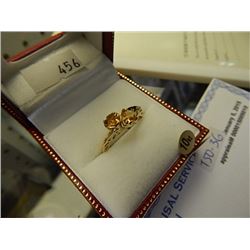 RING - 10K YELLOW GOLD IMPERIAL TOPAZ DOUBLE HEART RING - TTL .5 CARAT WEIGHT BRILIANT TOPAZ - RING 