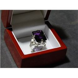 RING - HUGE 16.08 CARAT EMERALD CUT PURPLE AMETHYST - INCLUDES CERTIFICATE - $800