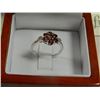 Image 3 : RING - STERLING SILVER GARNET & DIAMOND CLUSTER RING - 8 DIAMONDS - INCLUDES CERTIFICATE - $550