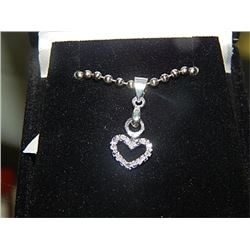 NECKLACE - STERLING SILVER AND DIAMOND STUDDED HEART NECKLACE