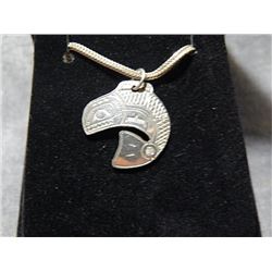 NECKLACE WITH PENDANT - STERLING SILVER WEST COAST NATIVE PENDANT ON STERLING SILVER CHAIN - PENDANT